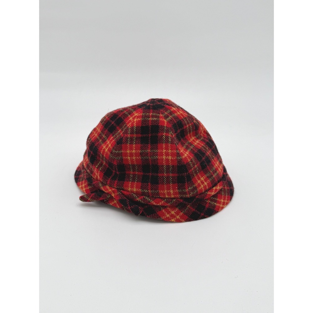 Vintage Joseph Magnin Plaid Wool Newsboy Cap Red Tartan Driving Hat - Picture 5 of 8
